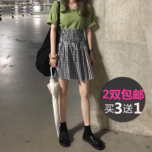 韩国糖果色卷边短袜女配凉鞋黑色