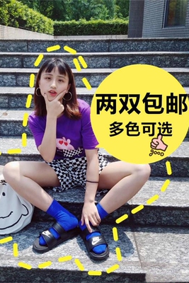 网红mona宝蓝色韩国同款中筒袜