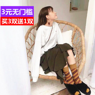 mona张绮贤同款姜黄色斜条纹袜中筒袜vc网红袜子女潮牌复古堆堆袜