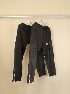 个性腿脚拉链斑马减速带水洗梭织面料 男款多兜宽松工装裤束腿裤