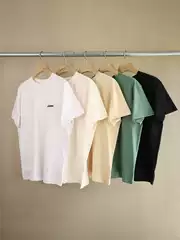 European and American Niche Style Chest Tape Patch Letter Embroidery Solid Color Summer Crew Neck Unisex Short-Sleeve T-Shirt