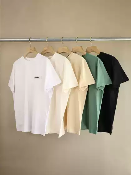 European and American Niche Style Chest Tape Patch Letter Embroidery Solid Color Summer Crew Neck Unisex Short-Sleeve T-Shirt