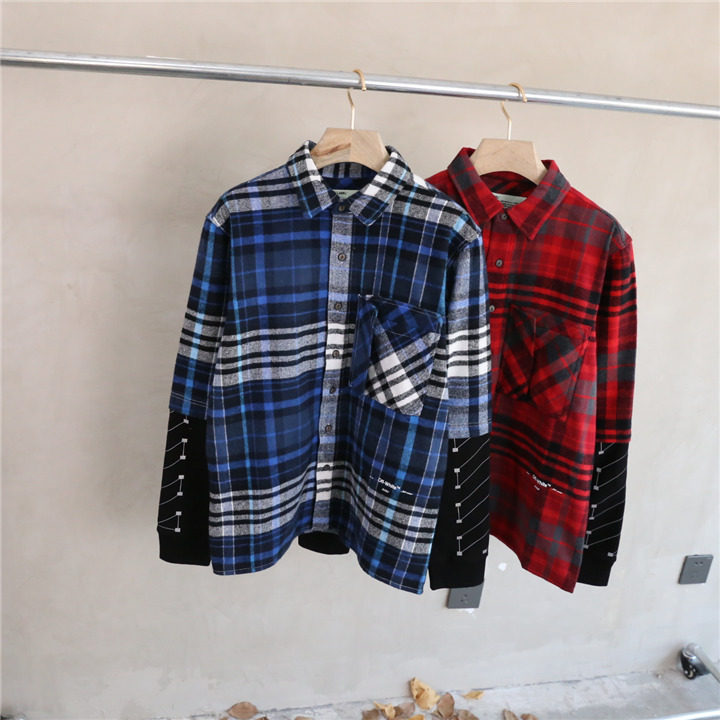 春秋款 Checked shirt手臂3M反光建筑箭头 假两件衬衣外套