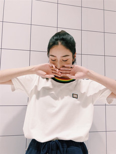 笑脸小刺绣彩虹领圆领丝滑质感面料 夏季通勤男女情侣款短袖T恤