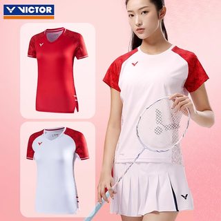 2024victor胜利羽毛球服女款丹麦国家队大赛服威克多速干同款短袖