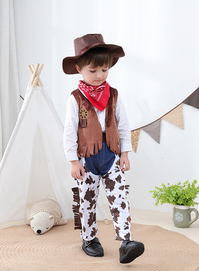 万圣节男童表演服西部牛仔4件套装 western Cowboy Costume 4 set
