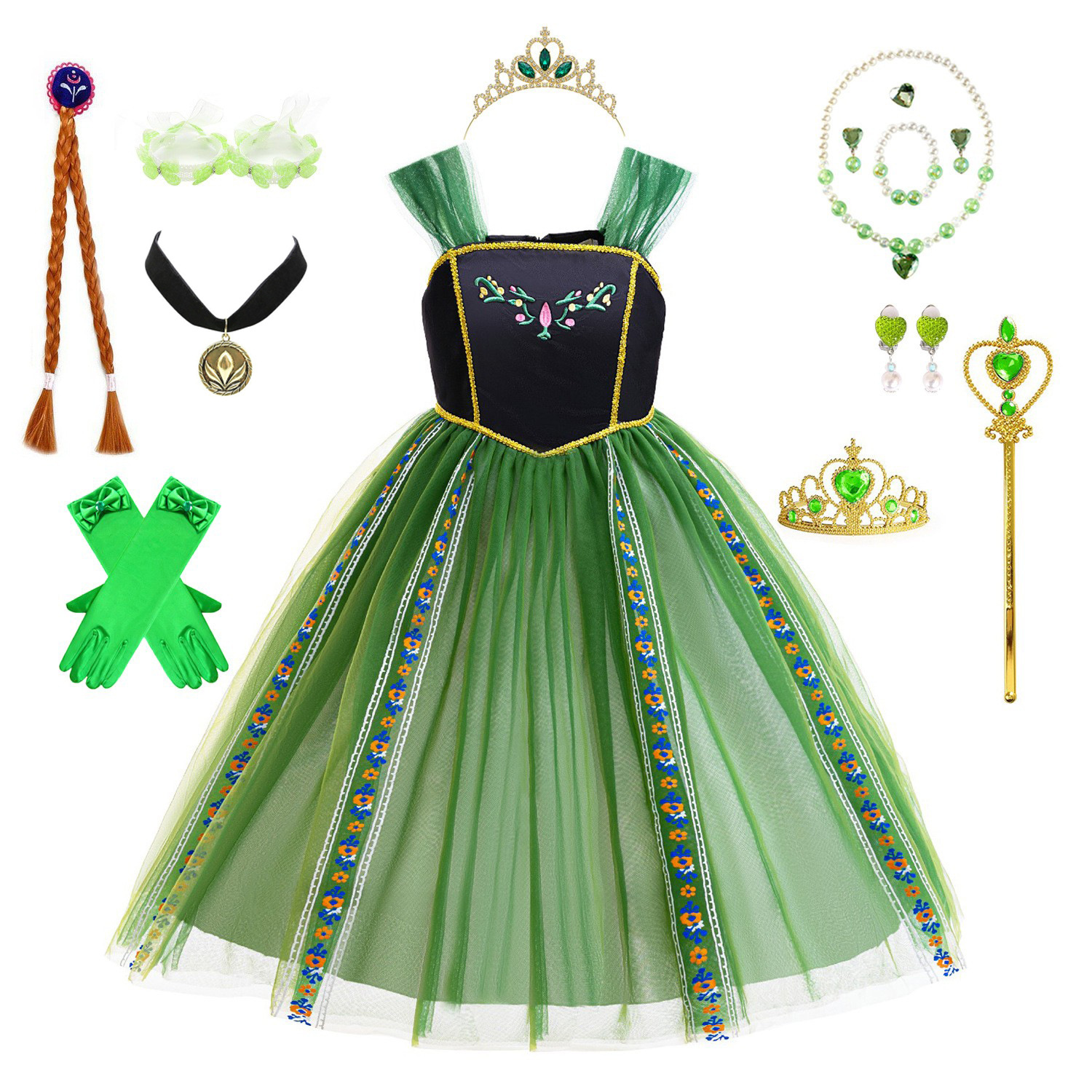 迪士尼COSPLAY安娜公主礼服裙演出服 安娜ANAN公主裙冰雪奇缘配饰