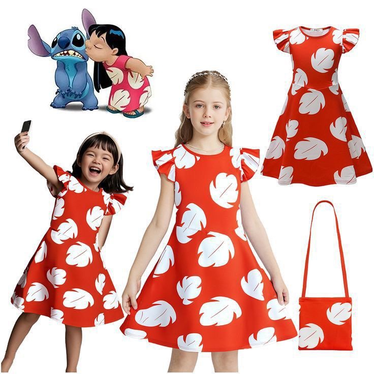 六一节cos儿童星际宝贝LiloandStitch叶子飞飞袖连衣裙包包套装,童装/婴儿装/亲子装,儿童演出服,淘宝优惠券,粉丝福利购,淘宝优惠卷