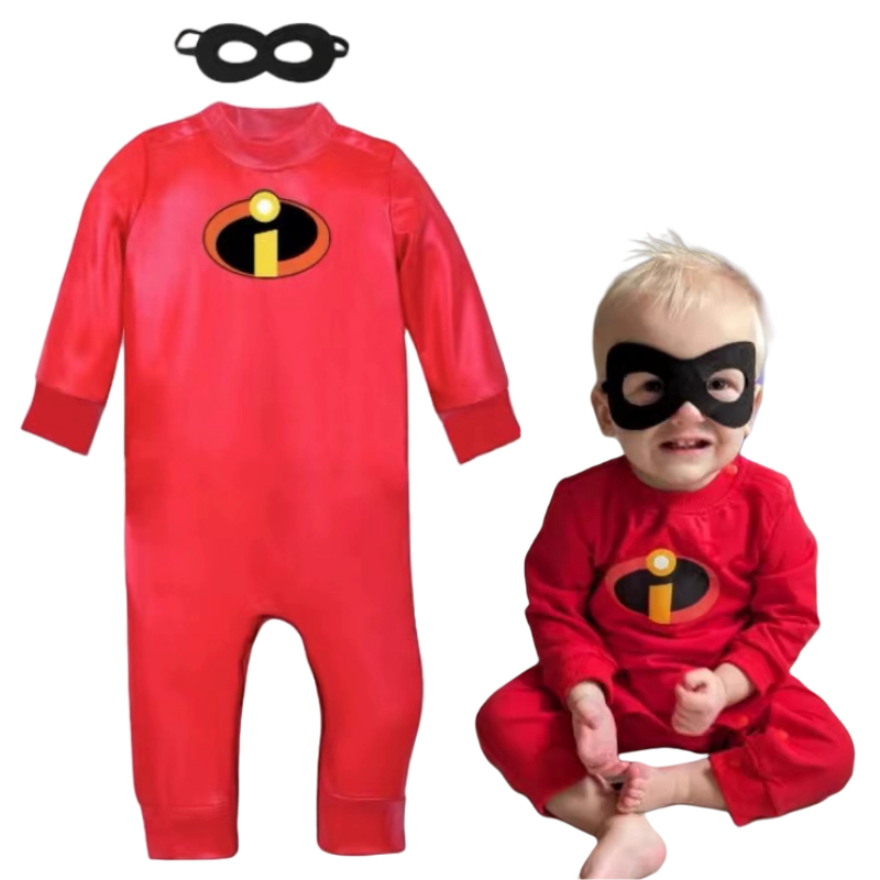 万圣节cosplay超人宝宝哈衣爬服春秋婴儿连身衣百日拍摄cos扮演服
