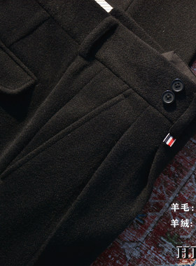 HBM秋冬黑色羊毛羊绒西裤男 修身小直筒商务休闲九分长裤 可定制