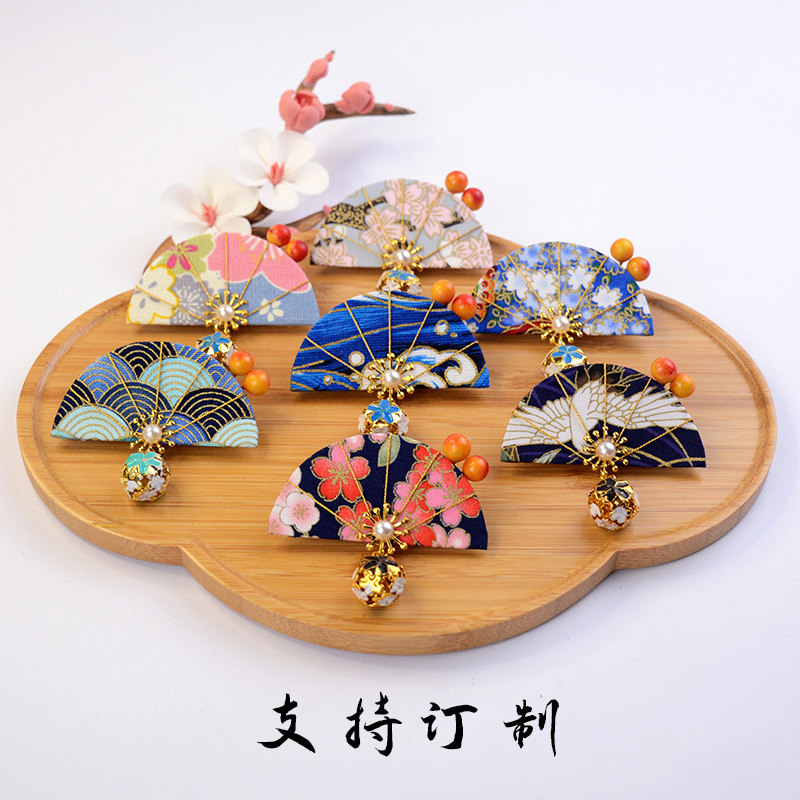 日式和风镂空铃铛扇子形复古汉风头饰发边夹发卡网红发饰 蓝色系