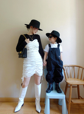 HAHA秋冬亲子款 黑色爵士顶礼帽羊毛毡气质百搭韩国ins风儿童帽子