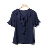 Группа Цзянь Цзя Эвербоун Деревянная ушная коллега Purghel v -neck Skrinke Skensing Chefon H Рубашка с прямой трубкой