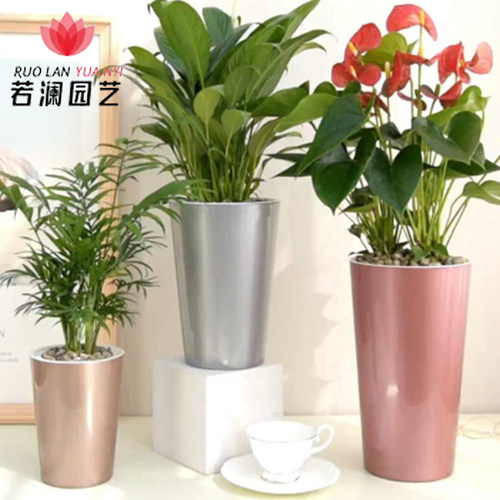 高桶花桶简约图案家居落地高腰兰花器自吸水储水懒人绿萝花盆