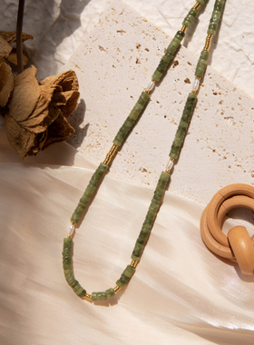 原创法式复古天然石墨绿色珍珠简约叠戴百搭锁骨链串珠项链女ins