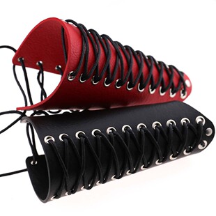 汉服圆领袍交领武术皮质腊绳编织护腕手带手链护膝护腿绑带