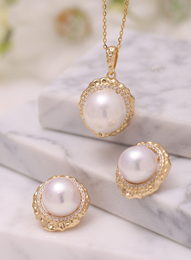 s925纯银褶皱二件套装吊坠耳钉