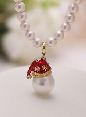 欧美珍珠配件S925纯银圣诞帽吊坠