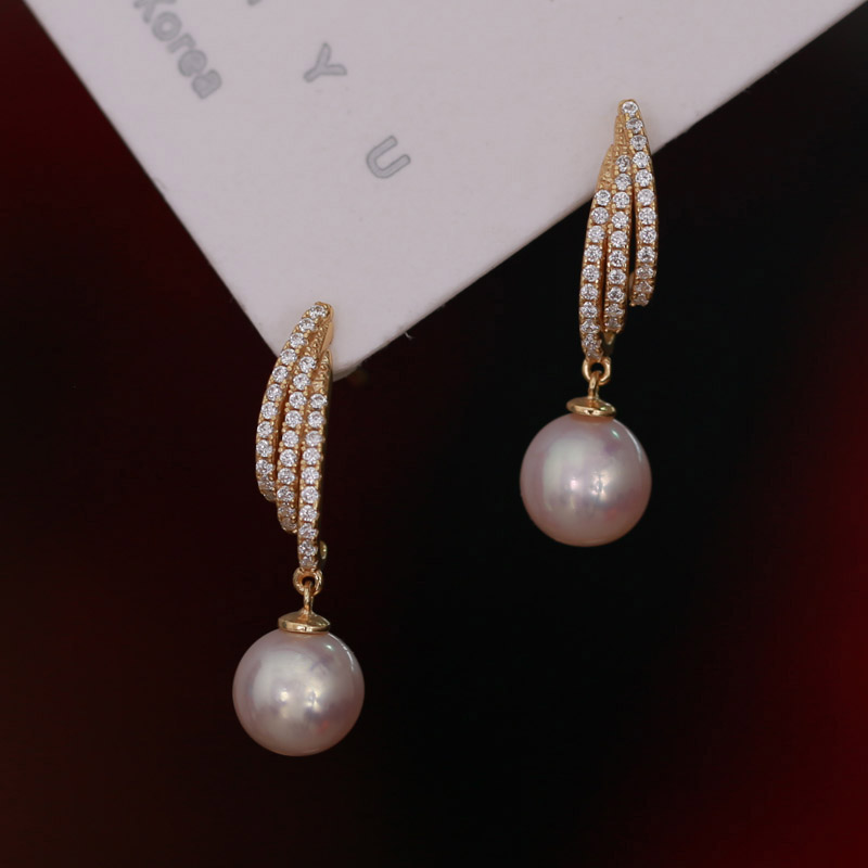 DIY珍珠配件s925纯银韩版微镶时尚小清新耳坠耳钉耳饰空托配饰品