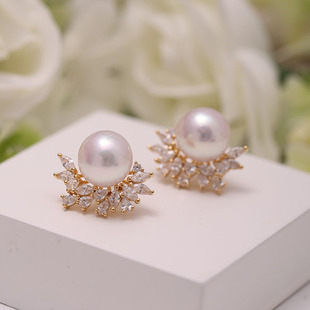 DIY珍珠配件s925纯银璀璨闪亮分拆式二用耳坠耳钉耳饰空托配饰品