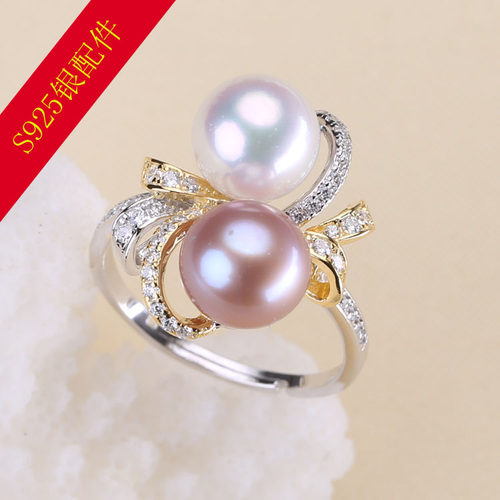 DIY戒指托配件s925双珠半成品