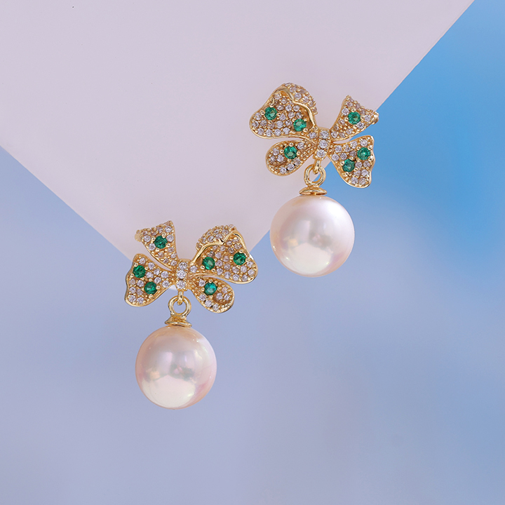 s925纯银精工豪华满锆蝴蝶结耳坠