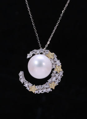 s925纯银精工豪华星星月亮吊坠