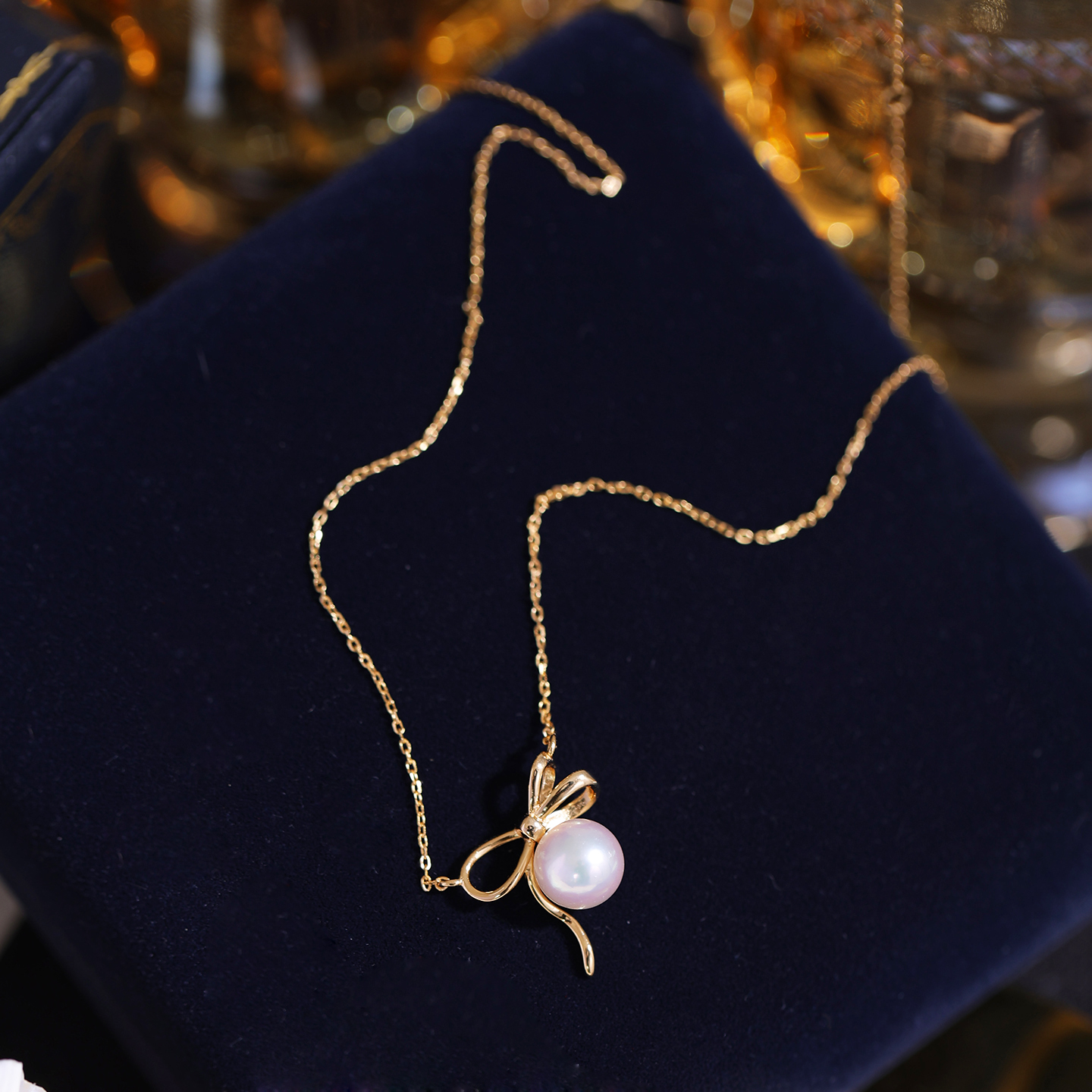 DIY珍珠配件s925纯银经典时尚蝴蝶结套链项坠一体链空托配8-9mm