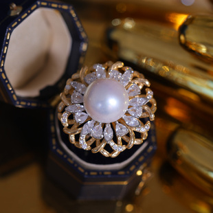 DIY配件S925纯银闪亮双层分色戒指托指环调节珍珠戒托空托12-14mm