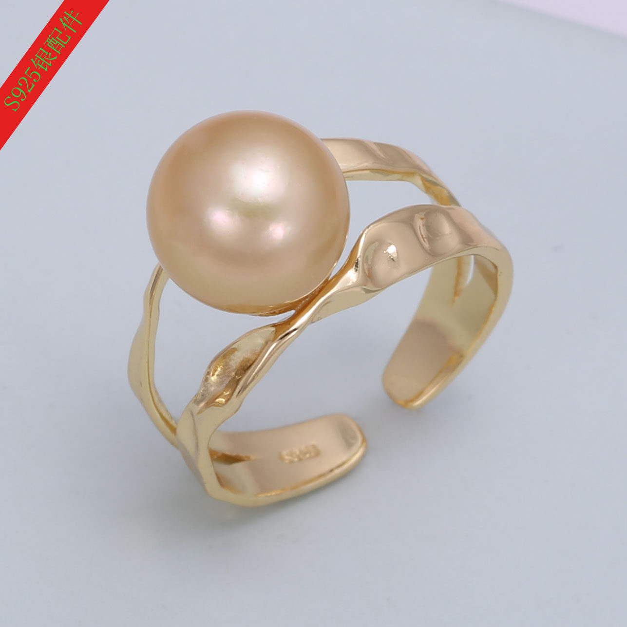 s925纯银光版立体不规则戒指托