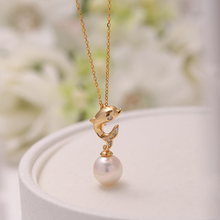 DIY珍珠配件s925纯银法式小巧海豚吊坠项坠项链坠空托配8-10mm