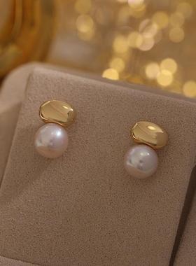 DIY珍珠配件s925纯银港风小众高级设计感耳坠耳钉耳饰空托配饰品
