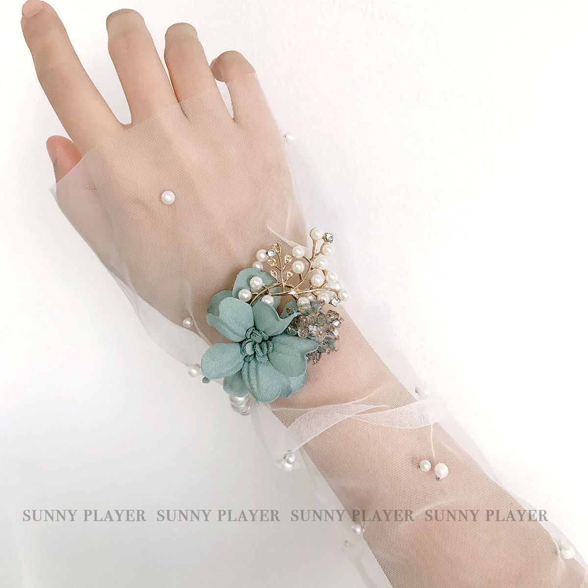 手腕花 韩式 结婚 新娘手套伴娘团唯美网纱珍珠水钻蓝色绿色手环|msdalam kategori bekalan perayaan/hadiah, set perkahwinan/props, pergelangan tangan bunga - dari Buy2taobao.com untuk memberikan perkhidmatan ejen Taobao profesional membeli