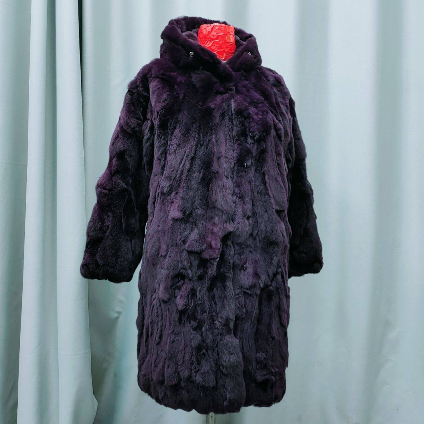 裘琳蔓女獭兔皮毛一体连帽长袖皮草大衣外套妈妈装宽松斗篷大码