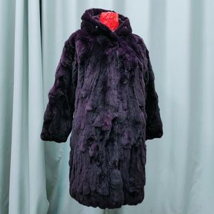 宽松斗篷大码 裘琳蔓女獭兔皮毛一体连帽长袖 皮草大衣外套妈妈装