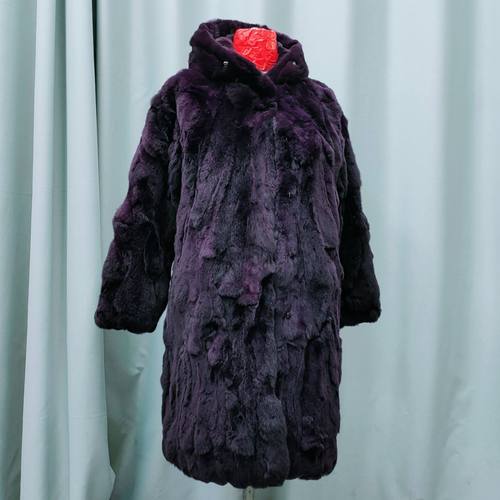 裘琳蔓女獭兔皮毛一体连帽长袖皮草大衣外套妈妈装宽松斗篷大码