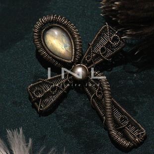 手工铜线定制编织珍珠拉长石安卡项链吊坠胸针护身符礼物