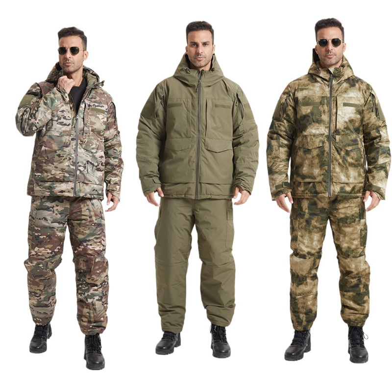 户外秋冬防寒保暖战术套装加厚连帽棉大衣防风防水cp迷彩棉服棉裤