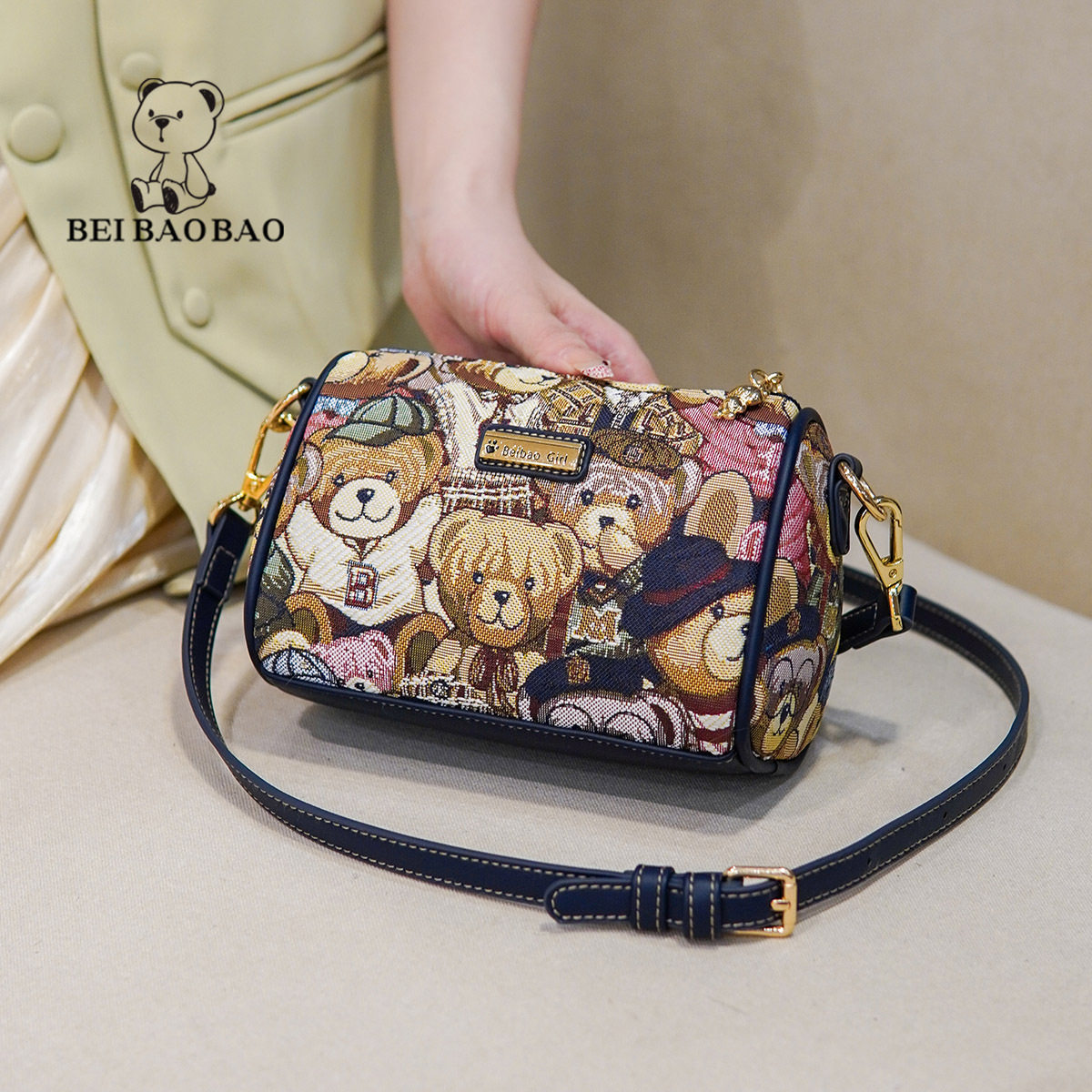 北包包女生可爱风小熊帆布包迷你小包2024新款女包时尚单肩斜挎包