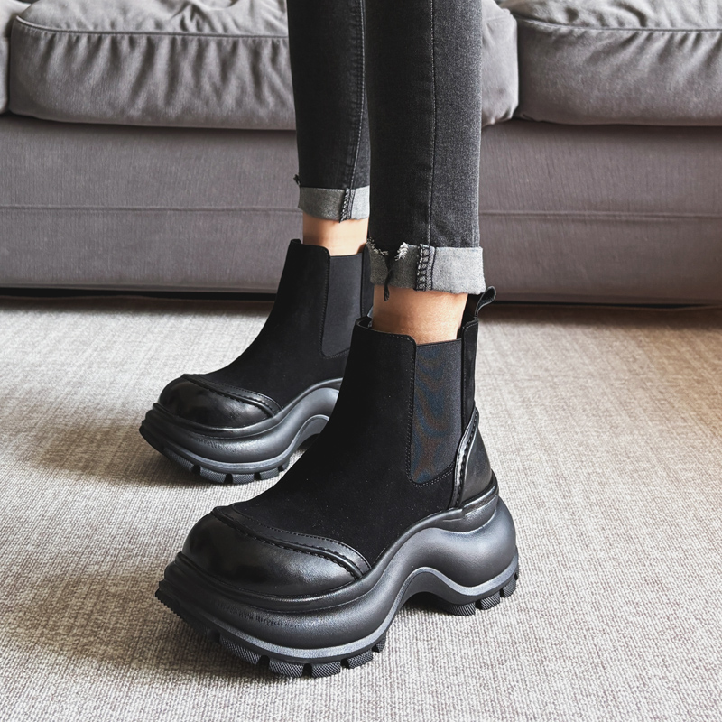 7cm厚底真皮绒里短靴加绒马丁靴