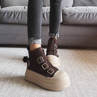 女潮 高帮单鞋 VRMCC真皮马丁靴女2025新款 厚底增高短靴百搭休闲鞋