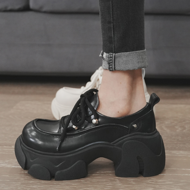 百搭高跟厚底真皮休闲单鞋