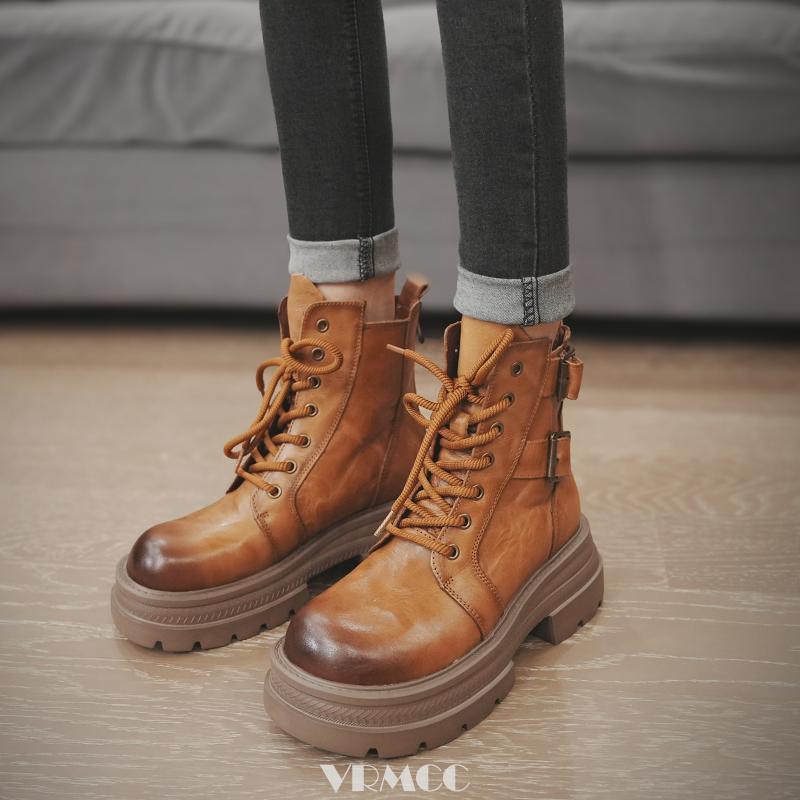 头层牛皮厚底百搭大黄靴马丁靴