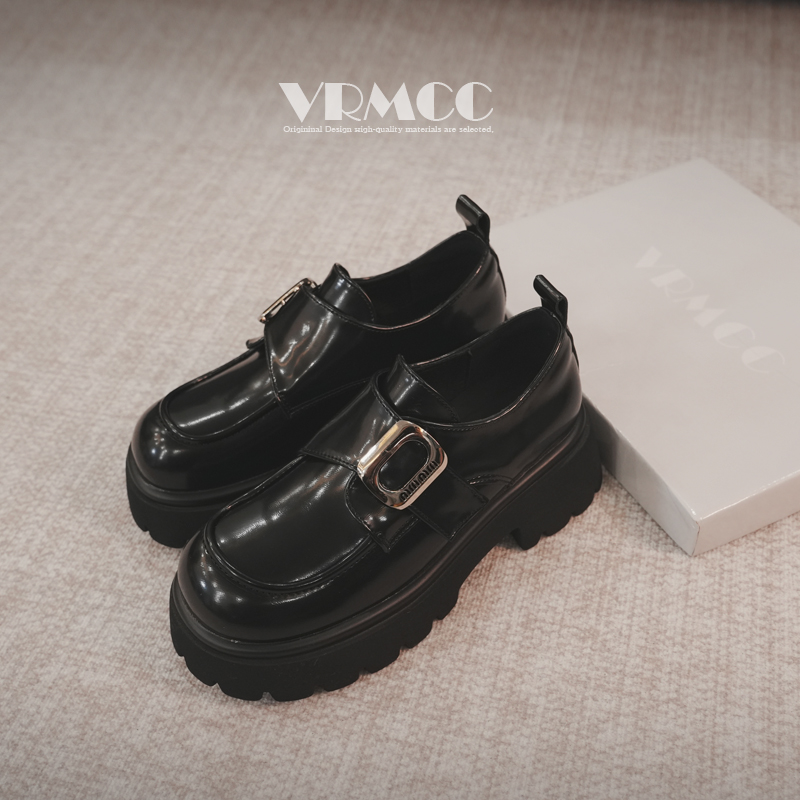 真皮粗跟增高厚底乐福鞋