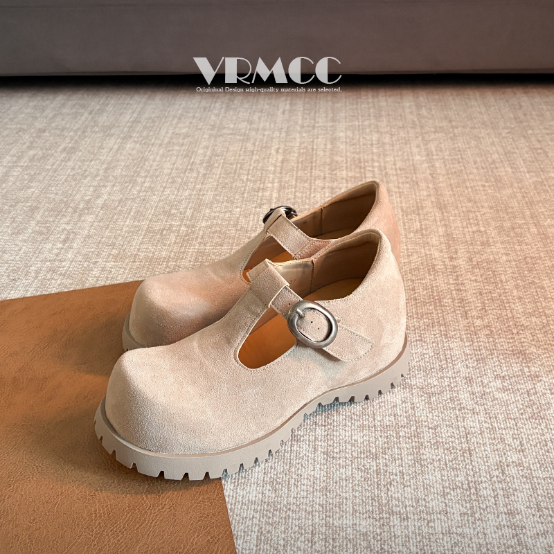 隐形增高6cm真皮厚底玛丽珍鞋