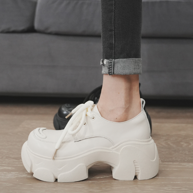 白色小皮鞋小个子高跟厚底单鞋
