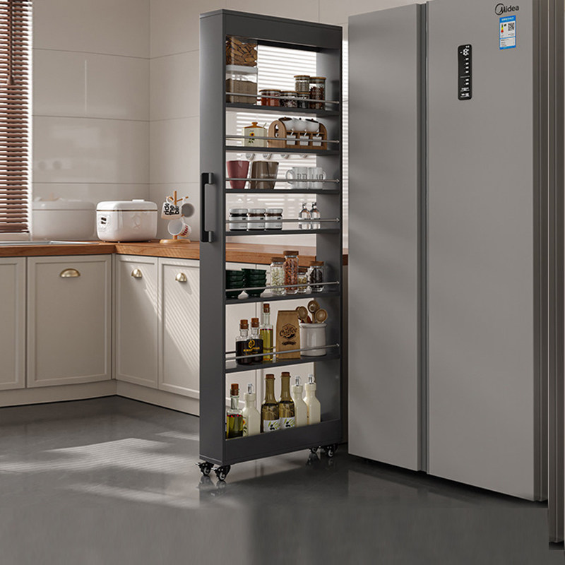 铝合金厨房收纳架冰箱侧面缝隙侧拉架极窄边柜置物架可移动夹缝架