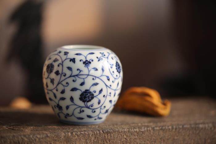 景德镇 青花瓷 一峯窑 缠枝莲 小水盂