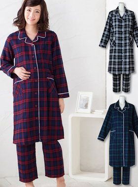 YT08出口日本孕妇家居服上衣格子侧开产妇睡衣哺乳衣月子服D227