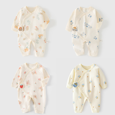 A类精品新生儿哈衣春秋纯棉无骨衣服婴儿睡衣魔术贴宝宝连体衣